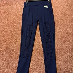 Navy blue Jeggings with decorative jeweled slits